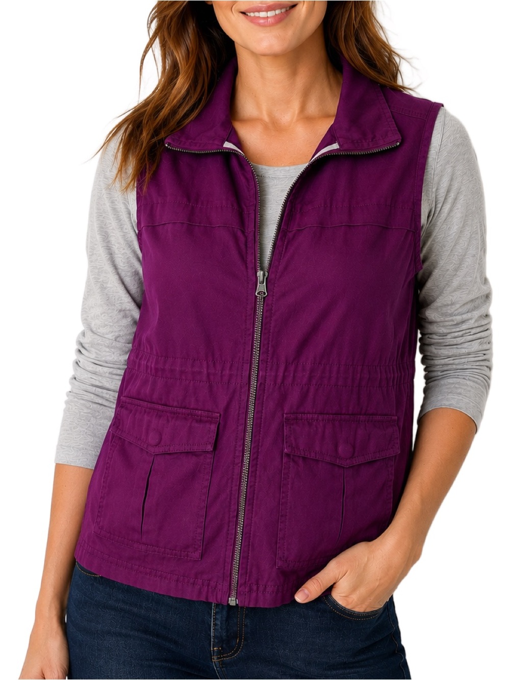 NEW Columbia Purple Full Zip Cotton Canvas Riverfront Utility Vest, size M